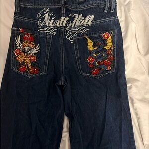 Zumiez Blue Flare Jeans with Embroidered Pockets